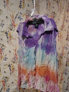 bobeau Purple Multi Tie-Dye Crochet-Panel Tunic